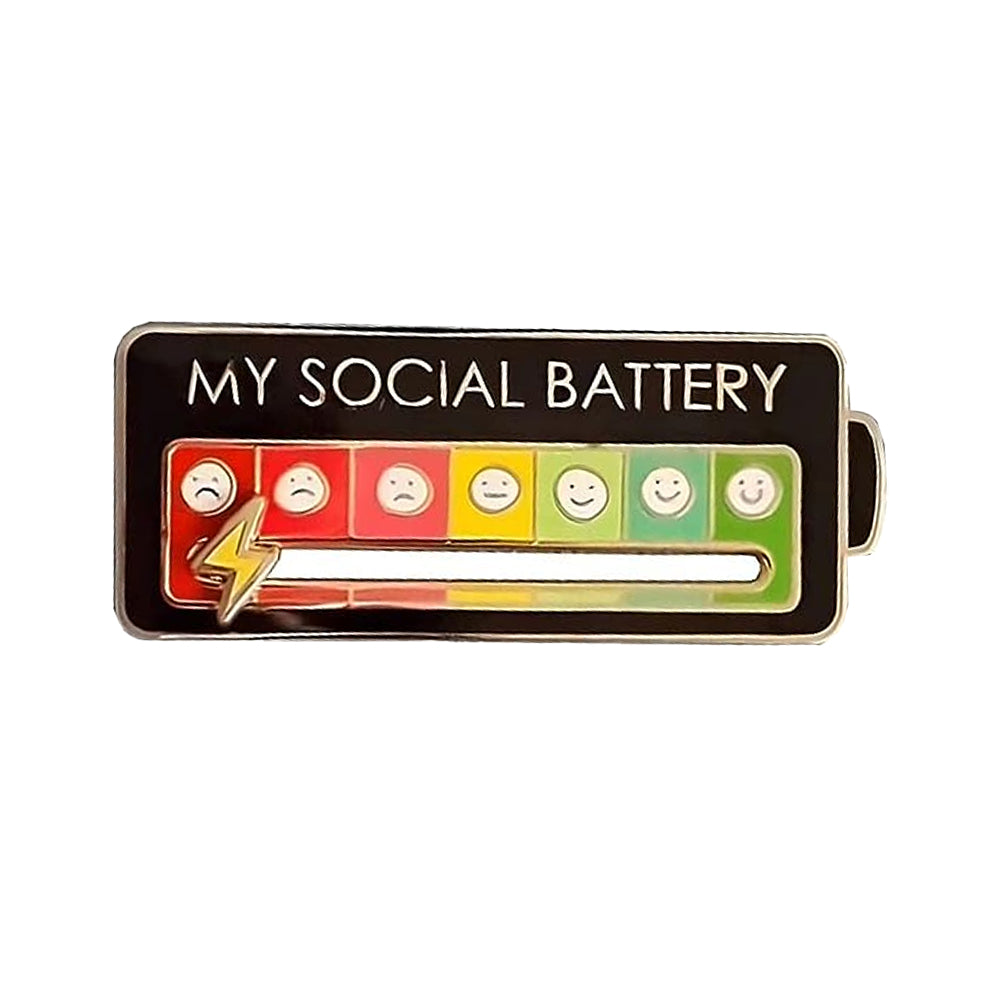 2Pcs My Social Battery Mood Brooch Pin Funny Interactive Badge Lape Pin Battery Style