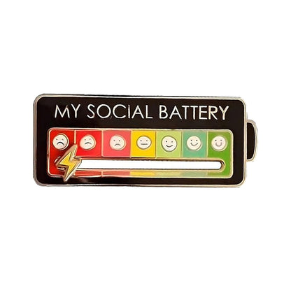 2Pcs My Social Battery Mood Brooch Pin Funny Interactive Badge Lape Pin Battery Style