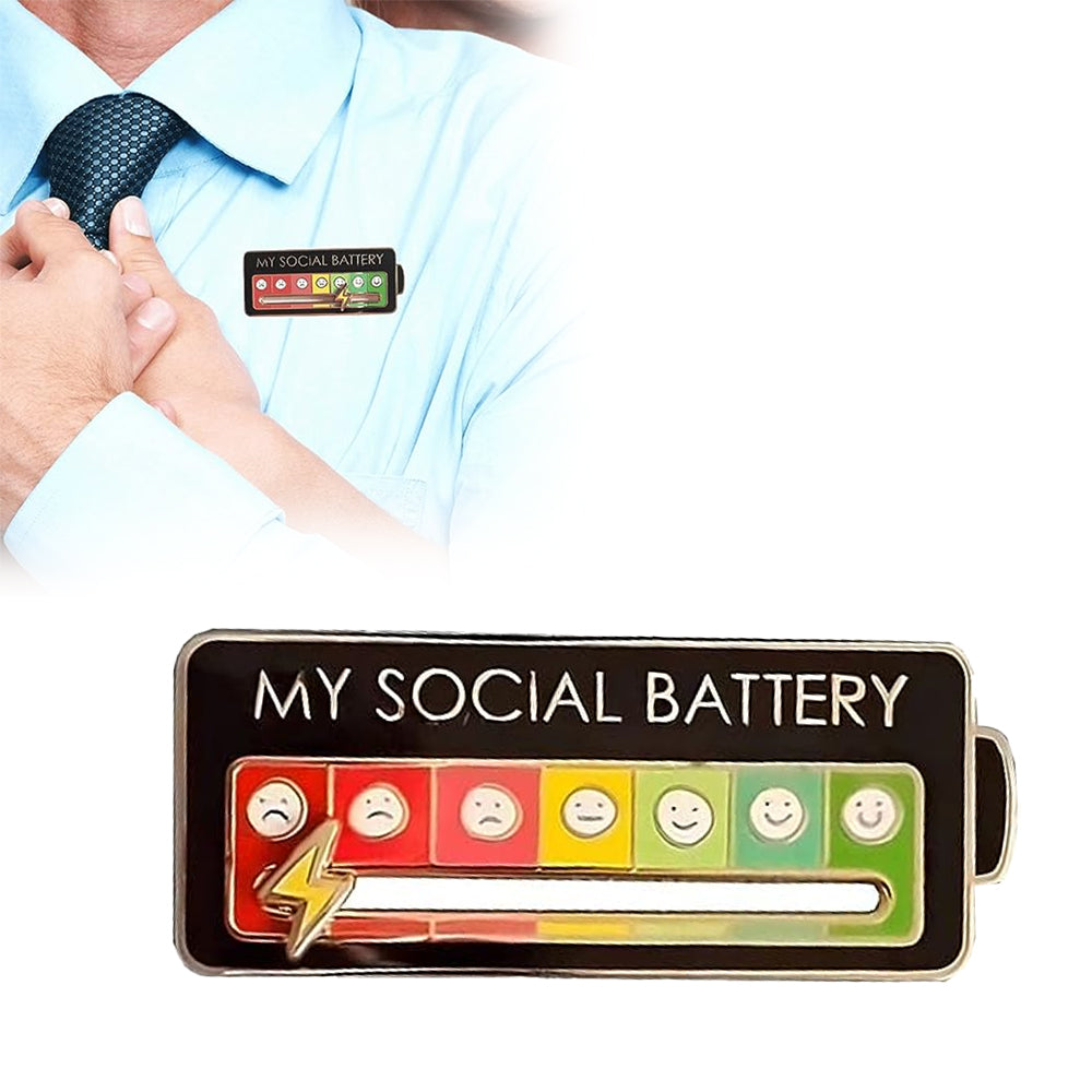 2Pcs My Social Battery Mood Brooch Pin Funny Interactive Badge Lape Pin Black Battery Style