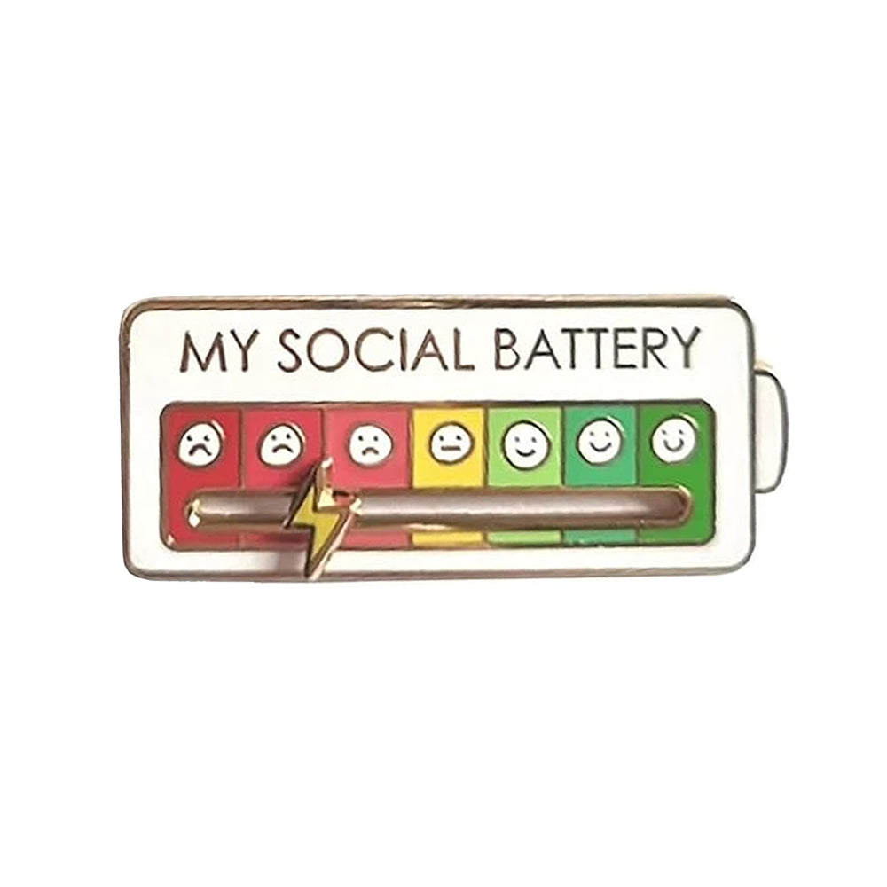 2Pcs My Social Battery Mood Brooch Pin Funny Interactive Badge Lape Pin Battery Style