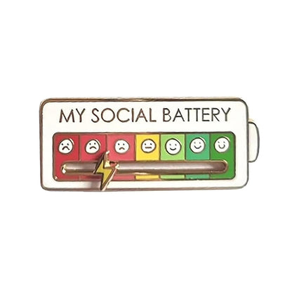 2Pcs My Social Battery Mood Brooch Pin Funny Interactive Badge Lape Pin Battery Style
