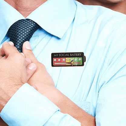 2Pcs My Social Battery Mood Brooch Pin Funny Interactive Badge Lape Pin Battery Style