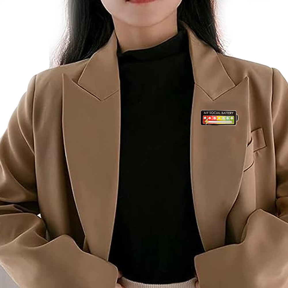 2Pcs My Social Battery Mood Brooch Pin Funny Interactive Badge Lape Pin Battery Style