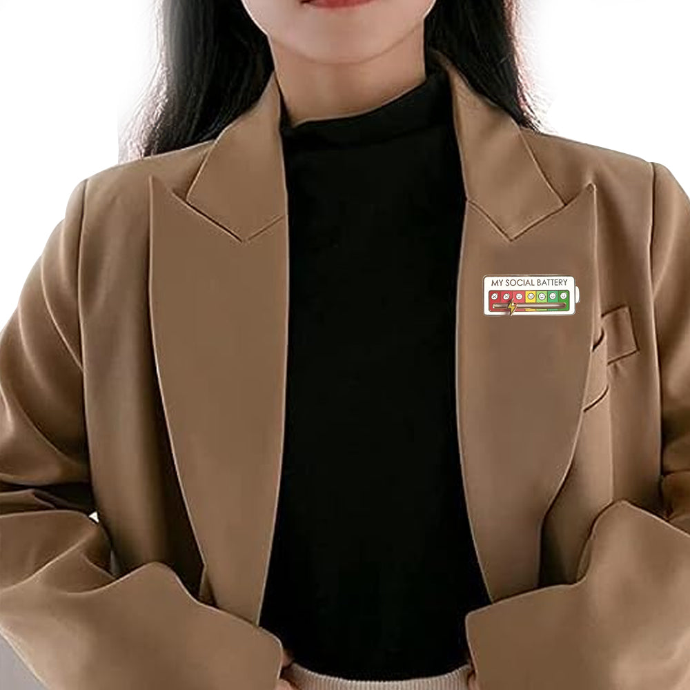 2Pcs My Social Battery Mood Brooch Pin Funny Interactive Badge Lape Pin Battery Style