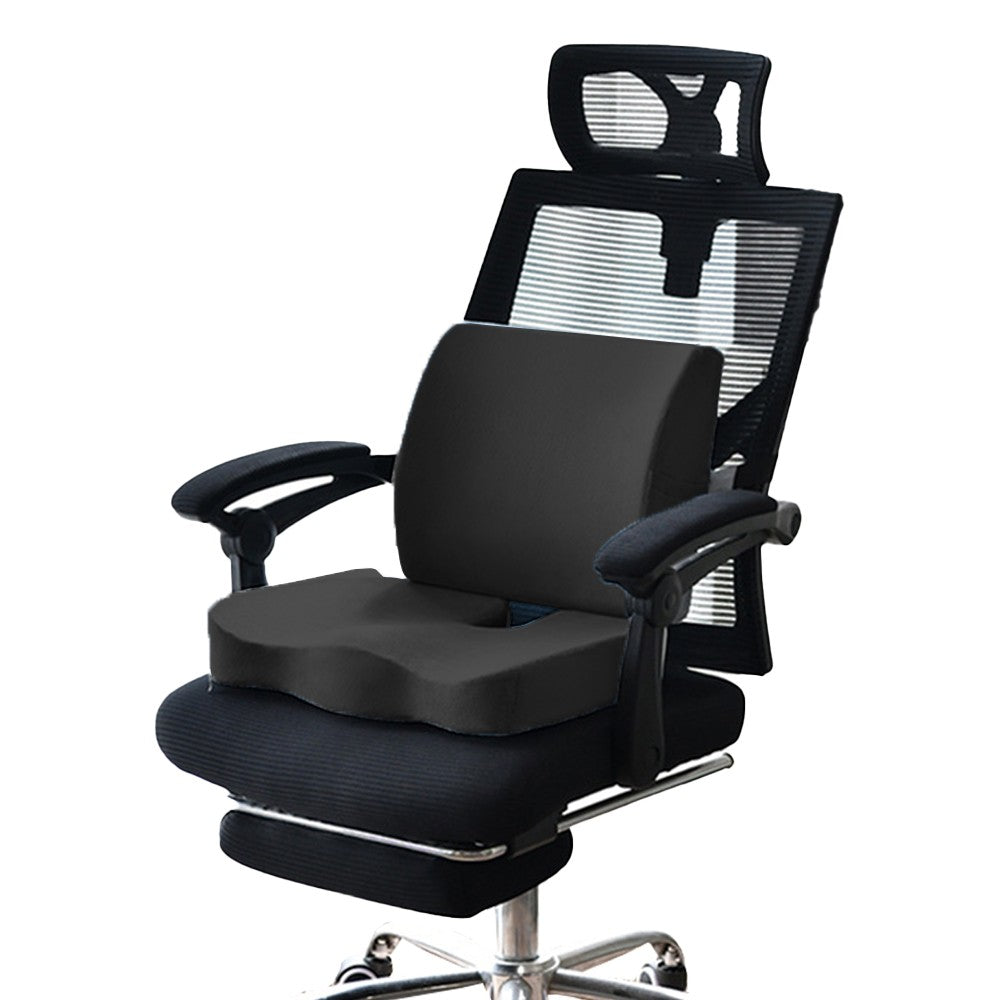 Memory Foam Seat Cushion and Lumbar Support Pillow for Office Chair Car Black