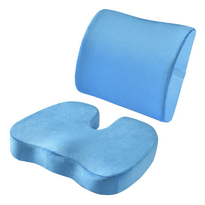 Memory Foam Seat Cushion and Lumbar Support Pillow for Office Chair Car Blue