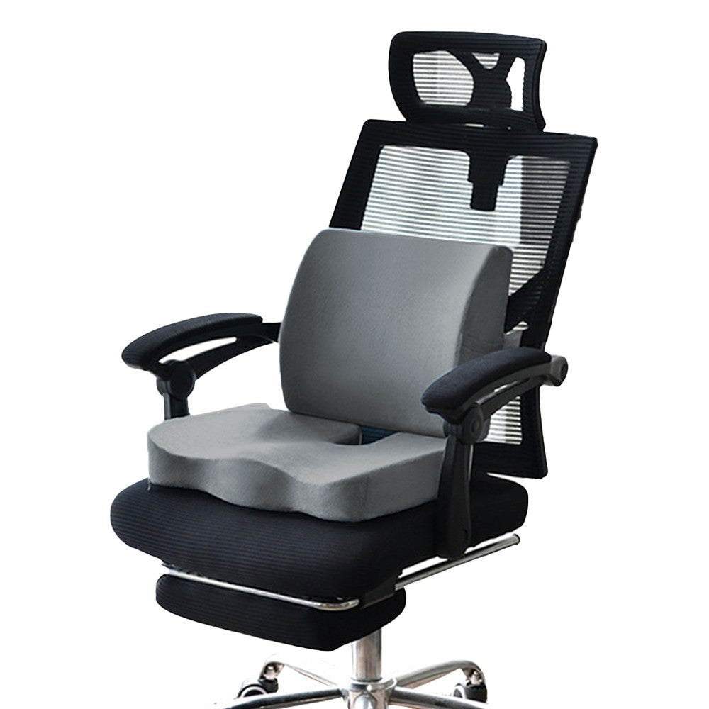 Memory Foam Seat Cushion and Lumbar Support Pillow for Office Chair Car Grey