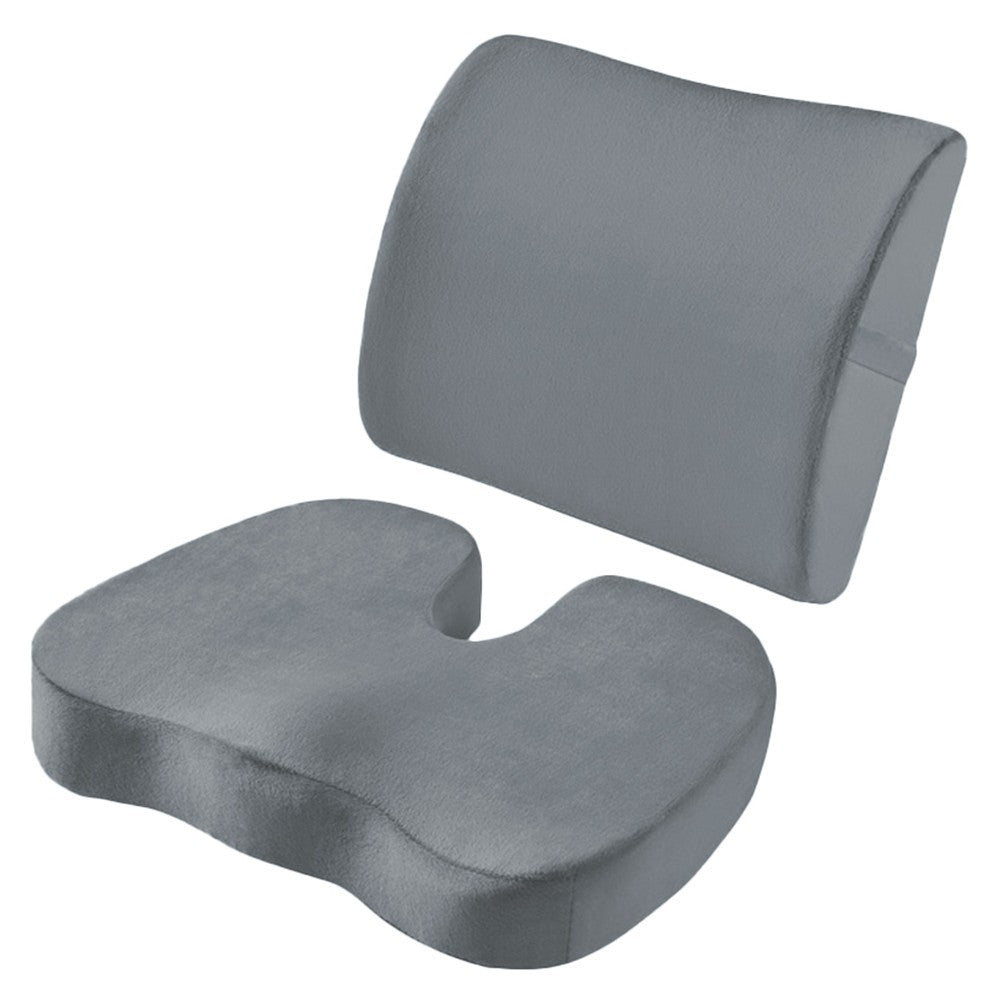 Memory Foam Seat Cushion and Lumbar Support Pillow for Office Chair Car Grey