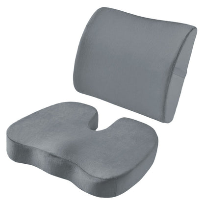 Memory Foam Seat Cushion and Lumbar Support Pillow for Office Chair Car Grey