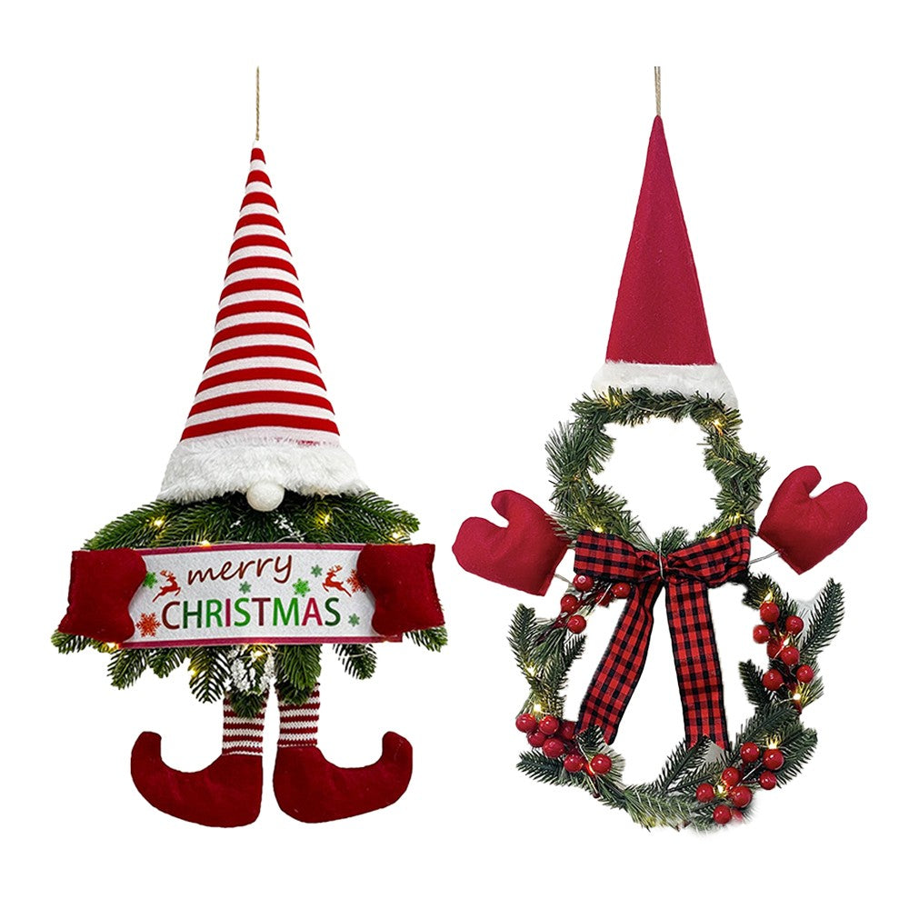 2xChristmas Wreath Door Decoration LED Wreath for Home Decor