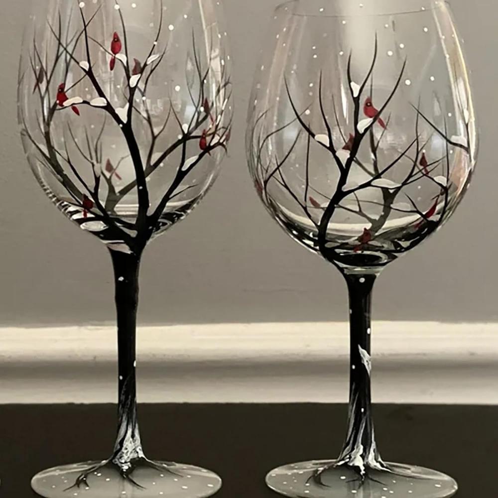 450ml Season Tree Wine Glass Cup Goblet Champagne Cup Home Decor Holiday Party Supplies Winter