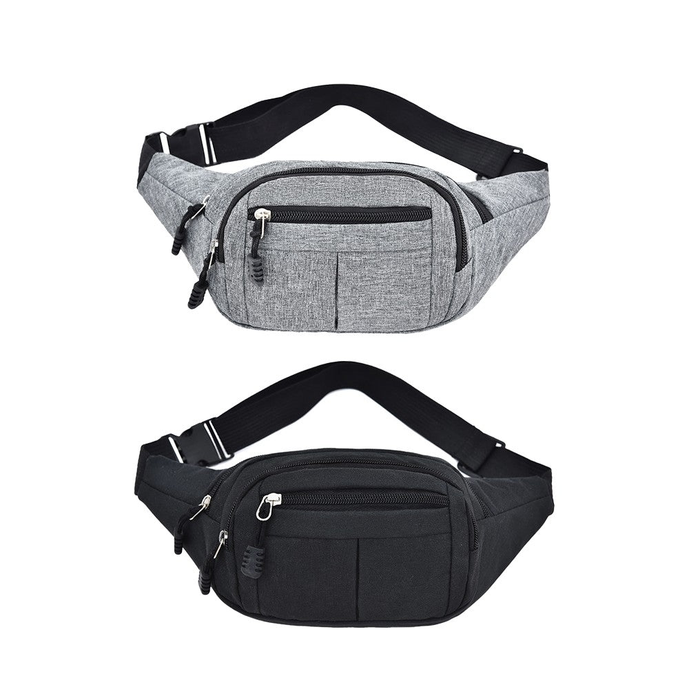 2Pcs Unisex Sling Bag Chest Pack Fanny Pack Sports Waist Bag Wallet - Black+Grey