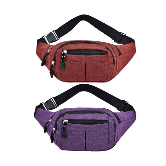2Pcs Unisex Sling Bag Chest Pack Fanny Pack Sports Waist Bag Wallet - Red+Purple