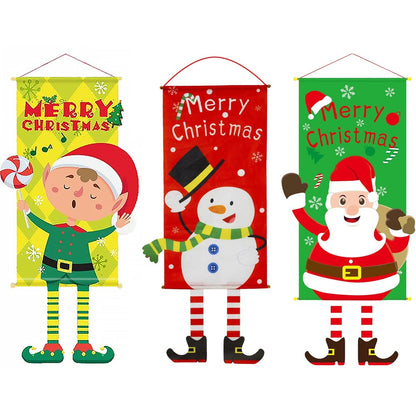 3 Set Merry Christmas Fabric Flag Xmas Door Porch Hanging Decoration