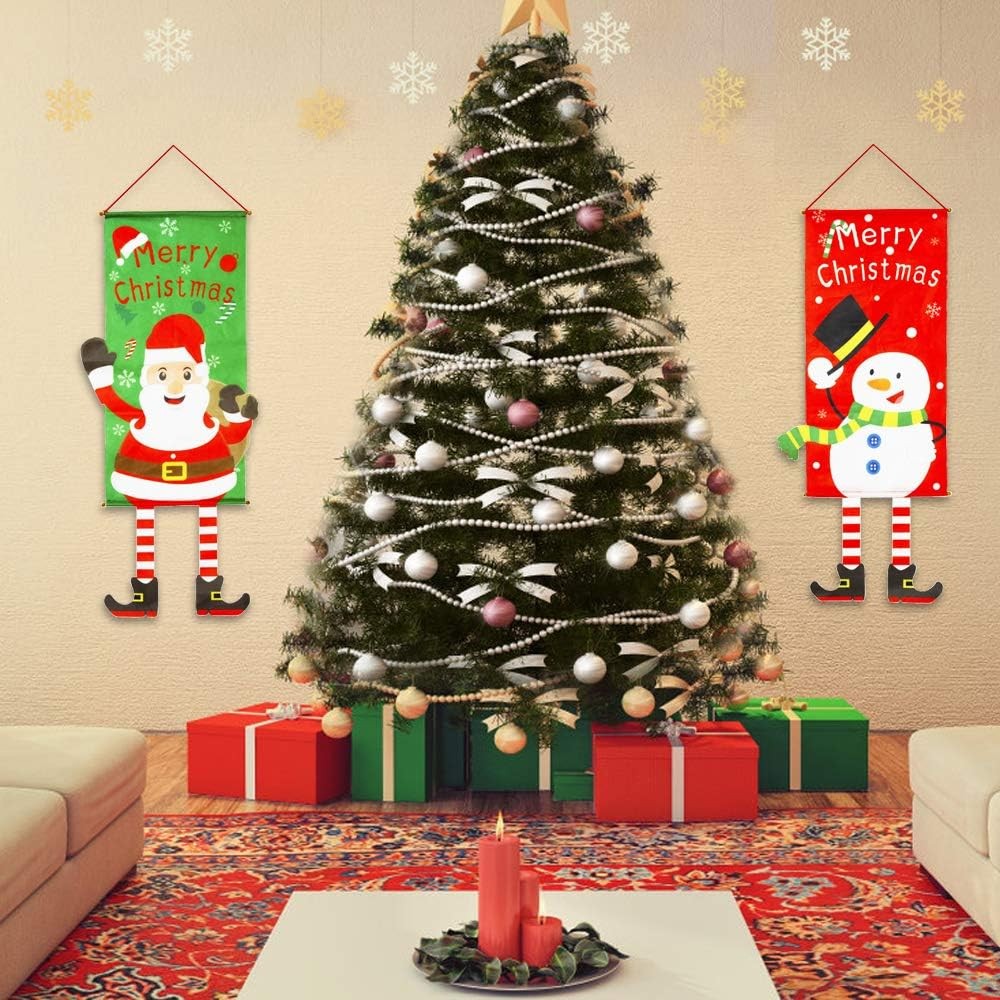 3 Set Merry Christmas Fabric Flag Xmas Door Porch Hanging Decoration