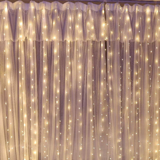 3M Christmas LED Curtain Lights Copper Wire Light String Curtain String Light - Warm Light