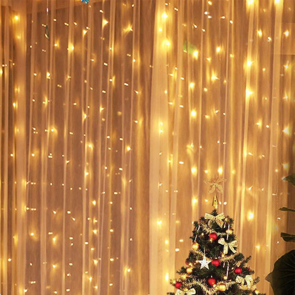3M Christmas LED Curtain Lights Copper Wire Light String Curtain String Light - Warm Light