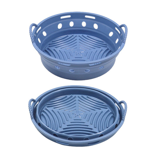 1Pc Round Foldable Air Fryer Silicone Pot Reusable Air Fryer Liner Oven Baking Tray Pan - Blue