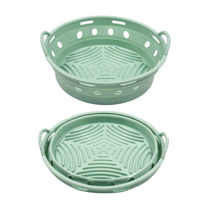 1Pc Round Foldable Air Fryer Silicone Pot Reusable Air Fryer Liner Oven Baking Tray Pan - Green