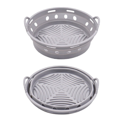 1Pc Round Foldable Air Fryer Silicone Pot Reusable Air Fryer Liner Oven Baking Tray Pan - Grey