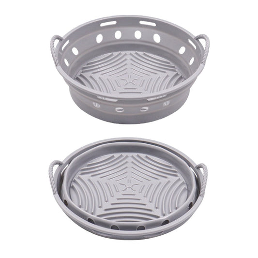 1Pc Round Foldable Air Fryer Silicone Pot Reusable Air Fryer Liner Oven Baking Tray Pan - Grey