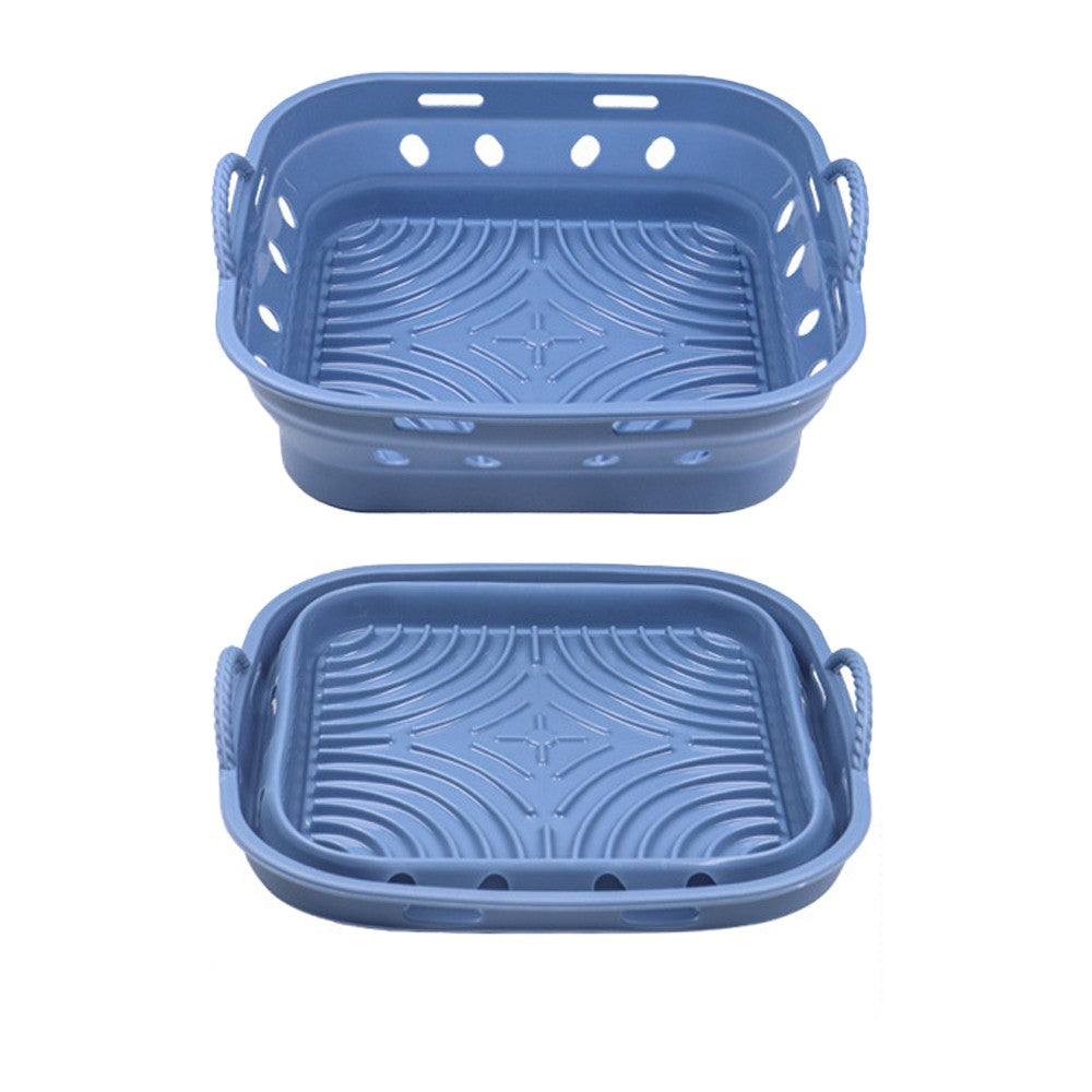 2Pcs Square Foldable Air Fryer Silicone Pot Reusable Air Fryer Liner Oven Baking Tray Pan - Blue+Green