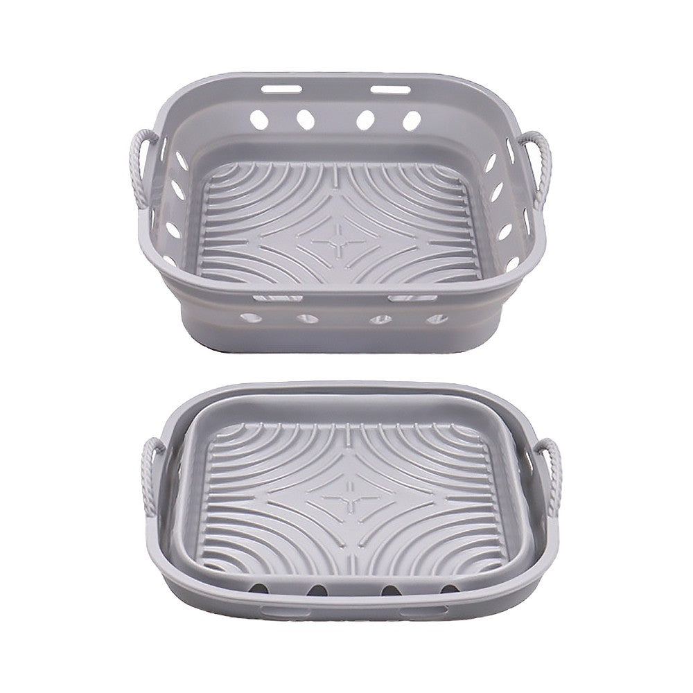 2Pcs Square Foldable Air Fryer Silicone Pot Reusable Air Fryer Liner Oven Baking Tray Pan - Grey+Red
