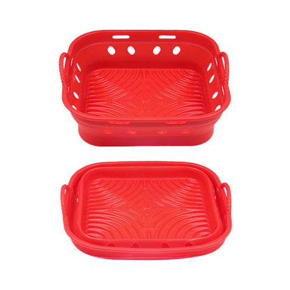 2Pcs Square Foldable Air Fryer Silicone Pot Reusable Air Fryer Liner Oven Baking Tray Pan - Grey+Red