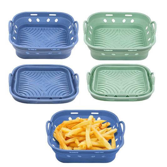 2Pcs Square Foldable Air Fryer Silicone Pot Reusable Air Fryer Liner Oven Baking Tray Pan - Blue+Green