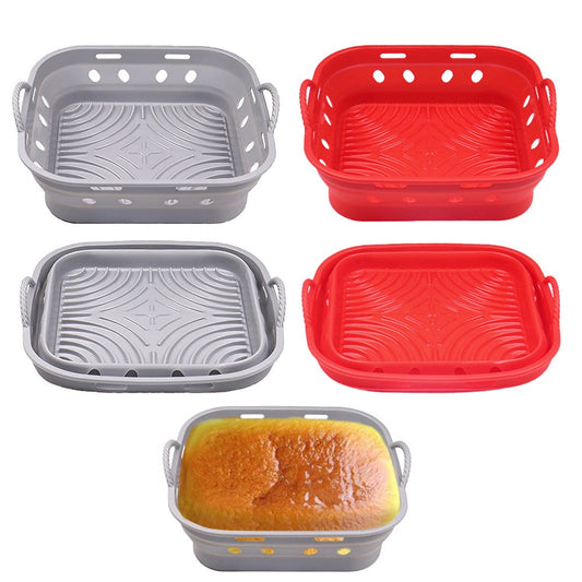 2Pcs Square Foldable Air Fryer Silicone Pot Reusable Air Fryer Liner Oven Baking Tray Pan - Grey+Red