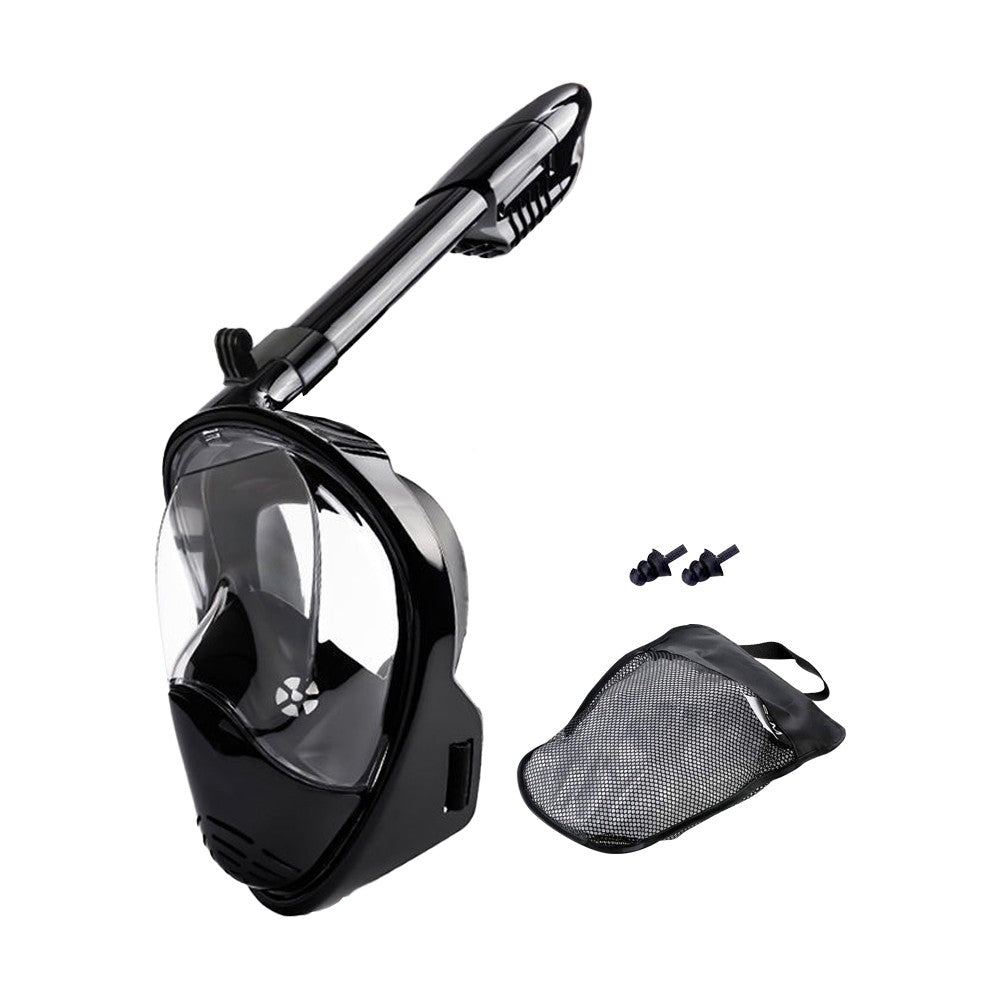 Full Face Snorkel Mask Set Anti-leak Diving Goggles with Camera Mount - Black