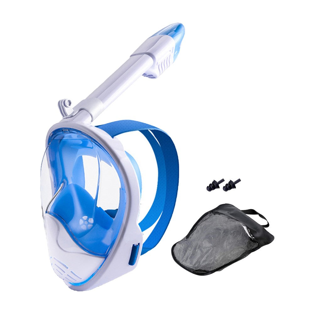 Full Face Snorkel Mask Set Anti-leak Diving Goggles with Camera Mount - Blue