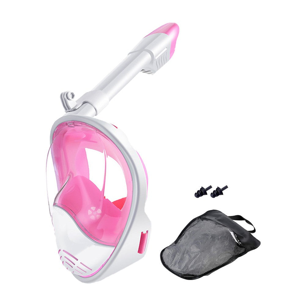 Full Face Snorkel Mask Set Anti-leak Diving Goggles with Camera Mount - Pink