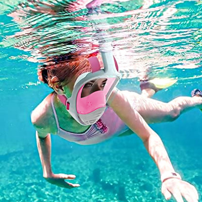 Full Face Snorkel Mask Set Anti-leak Diving Goggles with Camera Mount - Pink