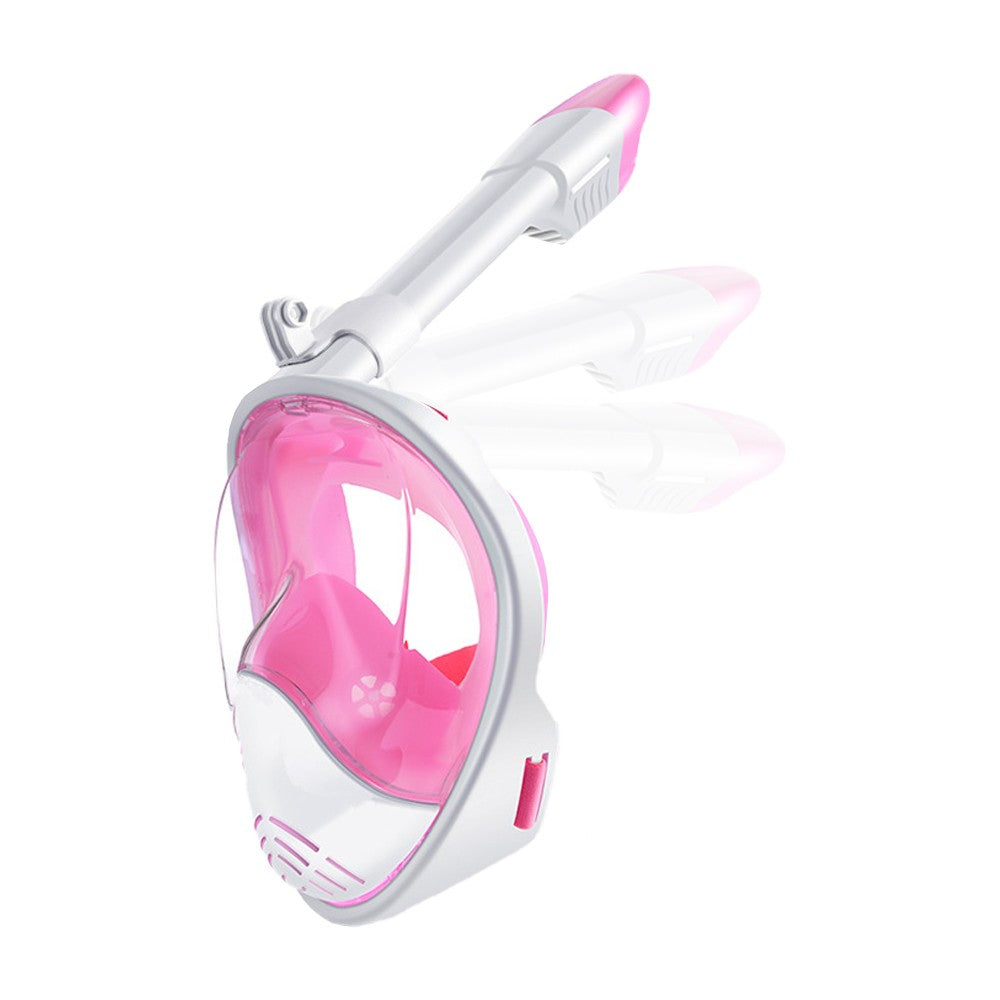 Full Face Snorkel Mask Set Anti-leak Diving Goggles with Camera Mount - Pink