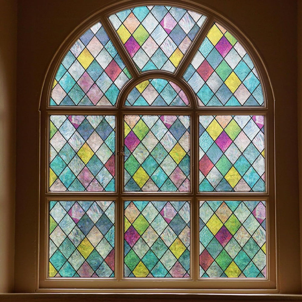 Static Cling Rainbow Lattice Glass Window Film Stained Window Sticker