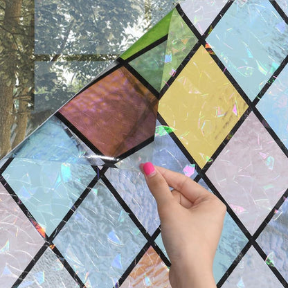 Static Cling Rainbow Lattice Glass Window Film Stained Window Sticker