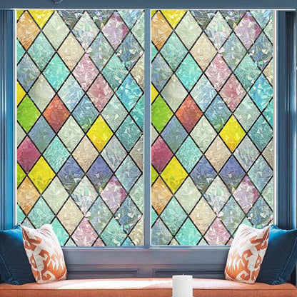 Static Cling Rainbow Lattice Glass Window Film Stained Window Sticker