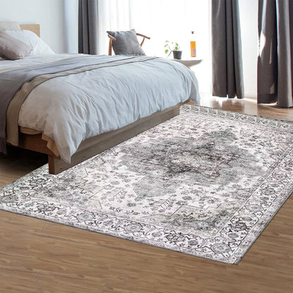 Bohemian Carpet Style Floor Mat Non-Slip Vintage Floor Protective Mat Grey