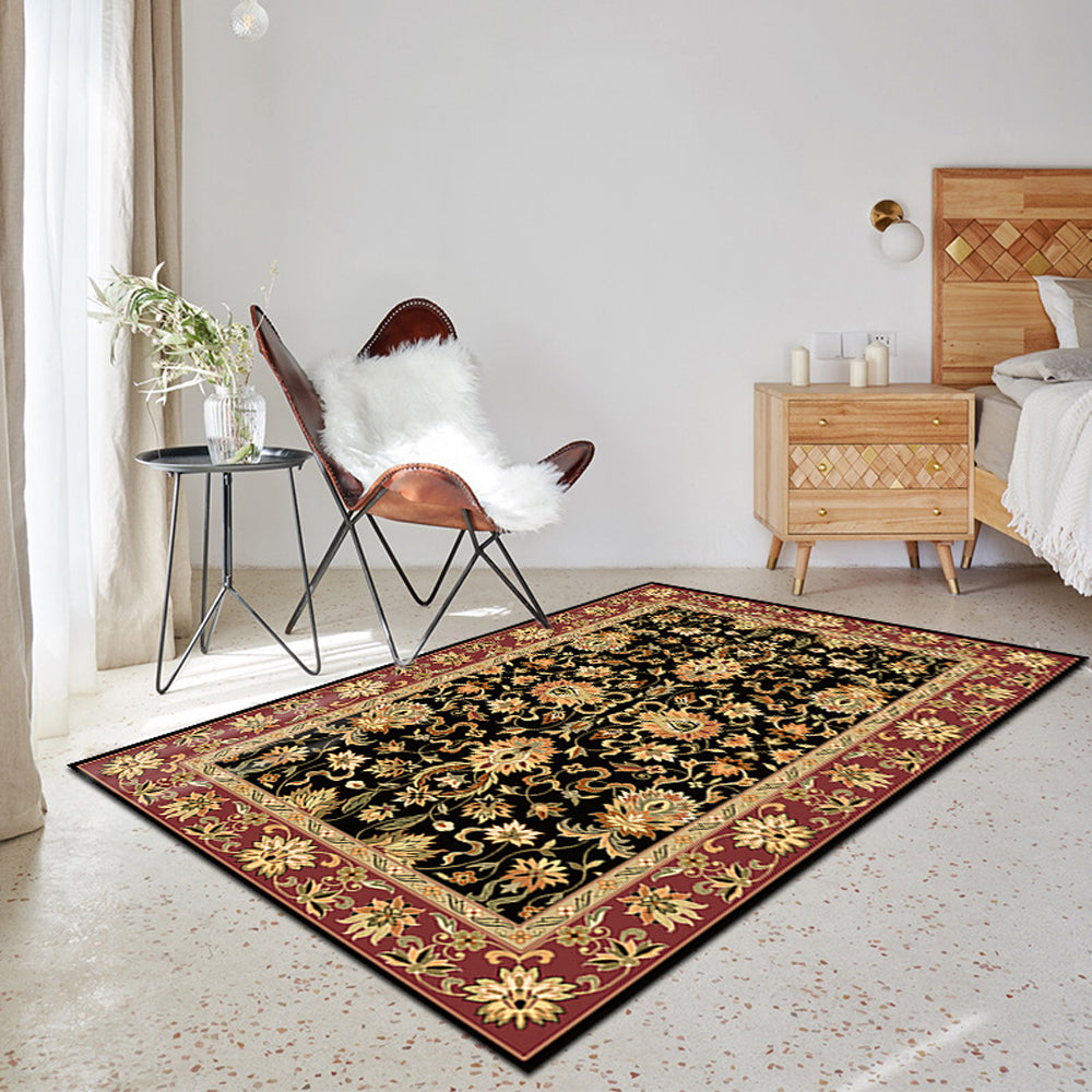 Bohemian Carpet Style Floor Mat Non-Slip Vintage Floor Protective Mat Black
