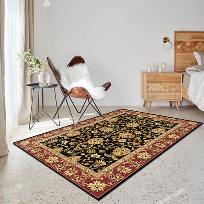Bohemian Carpet Style Floor Mat Non-Slip Vintage Floor Protective Mat Black