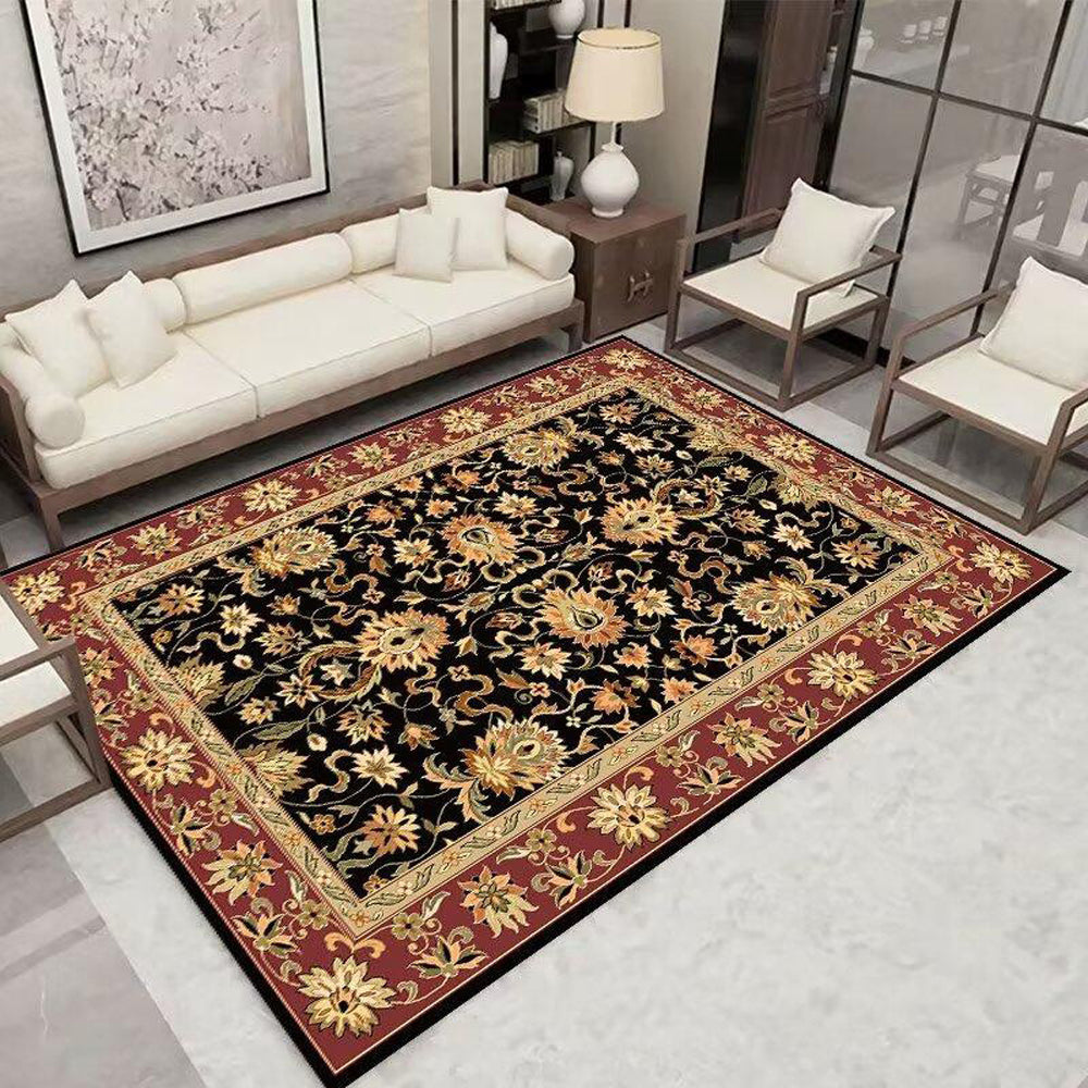 Bohemian Carpet Style Floor Mat Non-Slip Vintage Floor Protective Mat Black