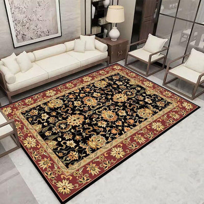 Bohemian Carpet Style Floor Mat Non-Slip Vintage Floor Protective Mat Black
