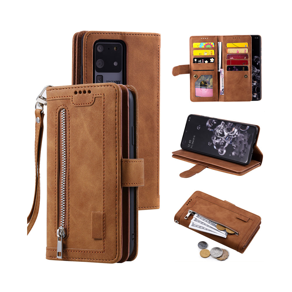For iPhone 15 Series Case PU Leather iPhone Wallet Flip Cover Brown