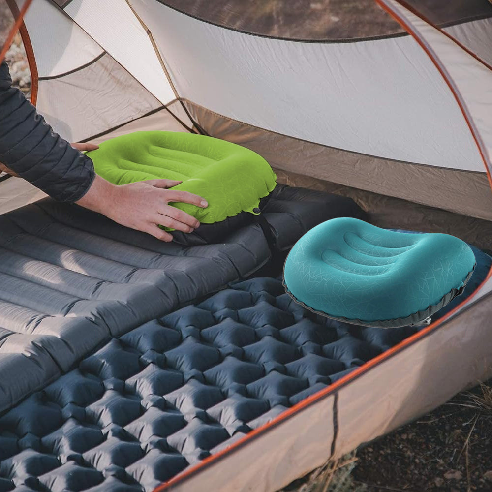 Portable Inflatable Pillow Outdoor Camping Travel Air Neck Pillow Hiking Pillow Blue