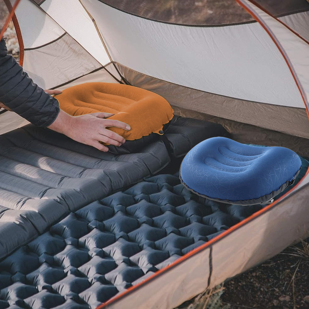 Portable Inflatable Pillow Outdoor Camping Travel Air Neck Pillow Hiking Pillow Dark Blue