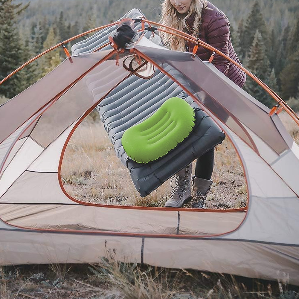 Portable Inflatable Pillow Outdoor Camping Travel Air Neck Pillow Hiking Pillow Green