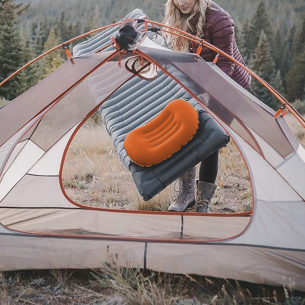 Portable Inflatable Pillow Outdoor Camping Travel Air Neck Pillow Hiking Pillow Orange