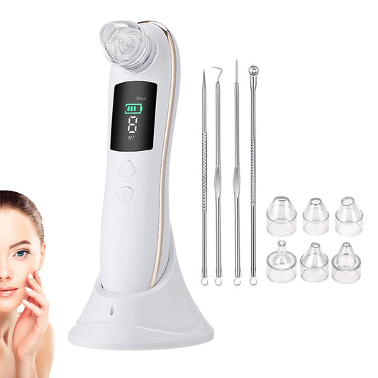 Electric Blackhead Remover Vacuum Face Pore Cleaner with 6 Suction Heads White