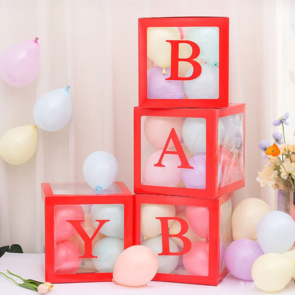 2 Sets of 4 Clear Christmas Balloon Boxes with 26 Letters from A to Z-Green+Red